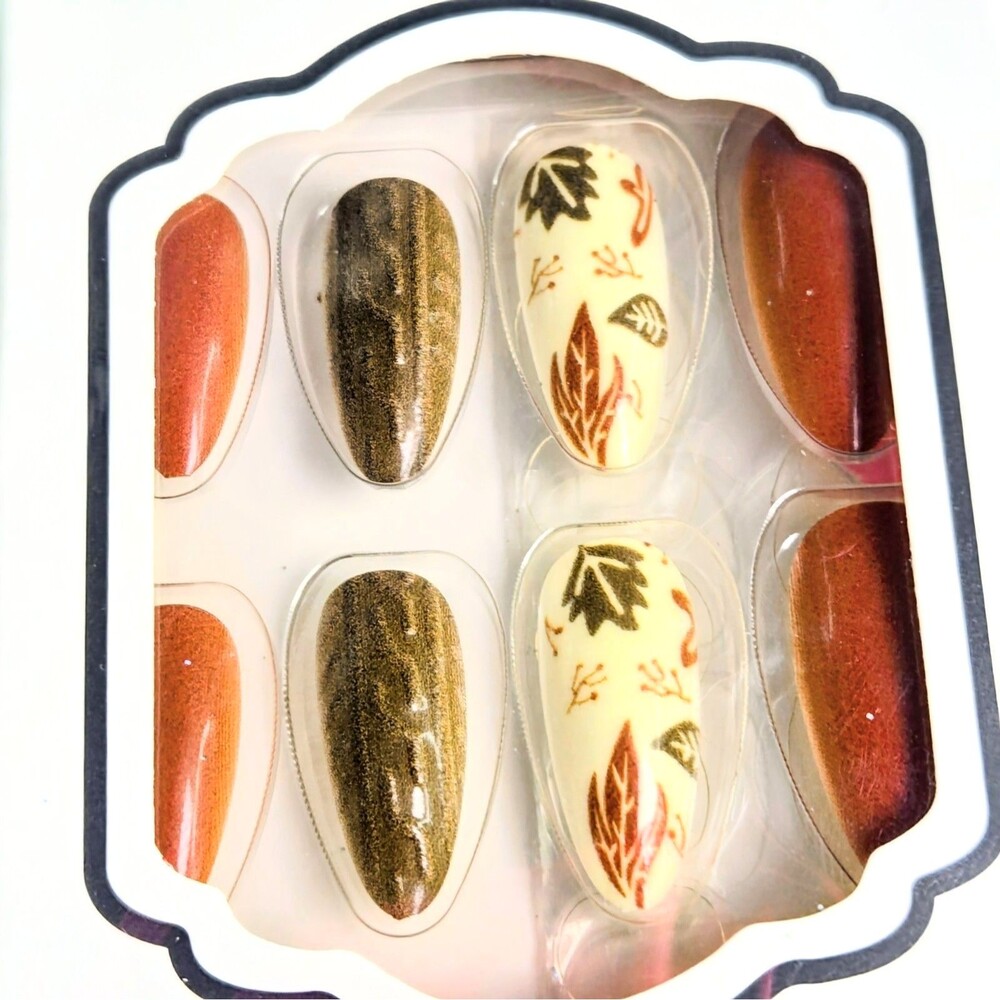 PRESS-ON NAILS Professional False Nail 24 Almond Shape Fall Celebration NEW